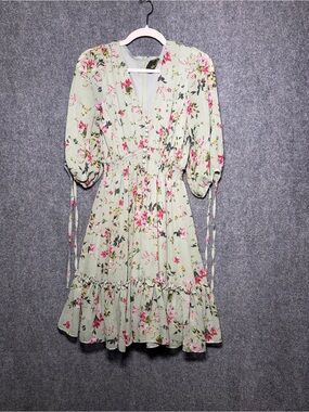 Taylor Mint Green Floral V-Neck Tiered Mini Dress